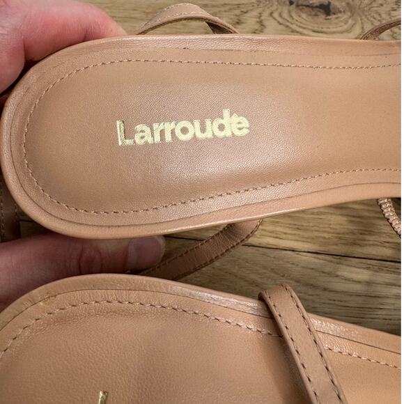 NWOT Larroudé Gio Sandal In Tan Beige Leather Block Heel Strappy, Size 9.5 - Picture 6 of 10